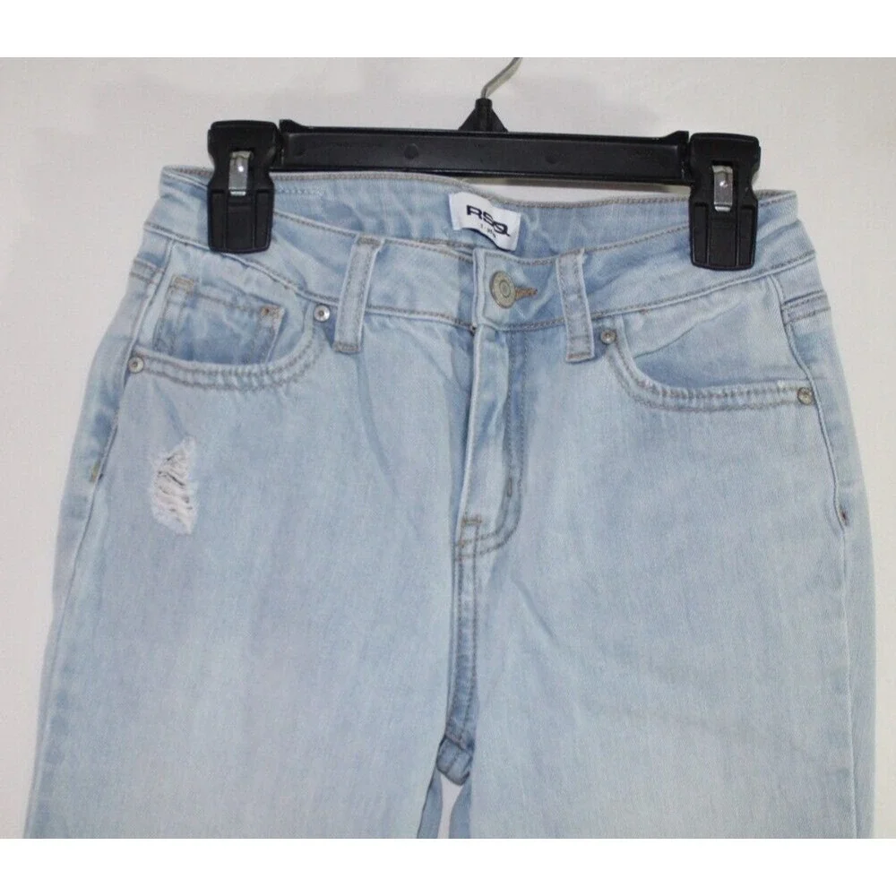 RSQ Girlfriend Fit Jeans, Girls Size 8, Distressed Light Blue